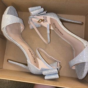 Stunning Silver Sparkle Heels with Bow